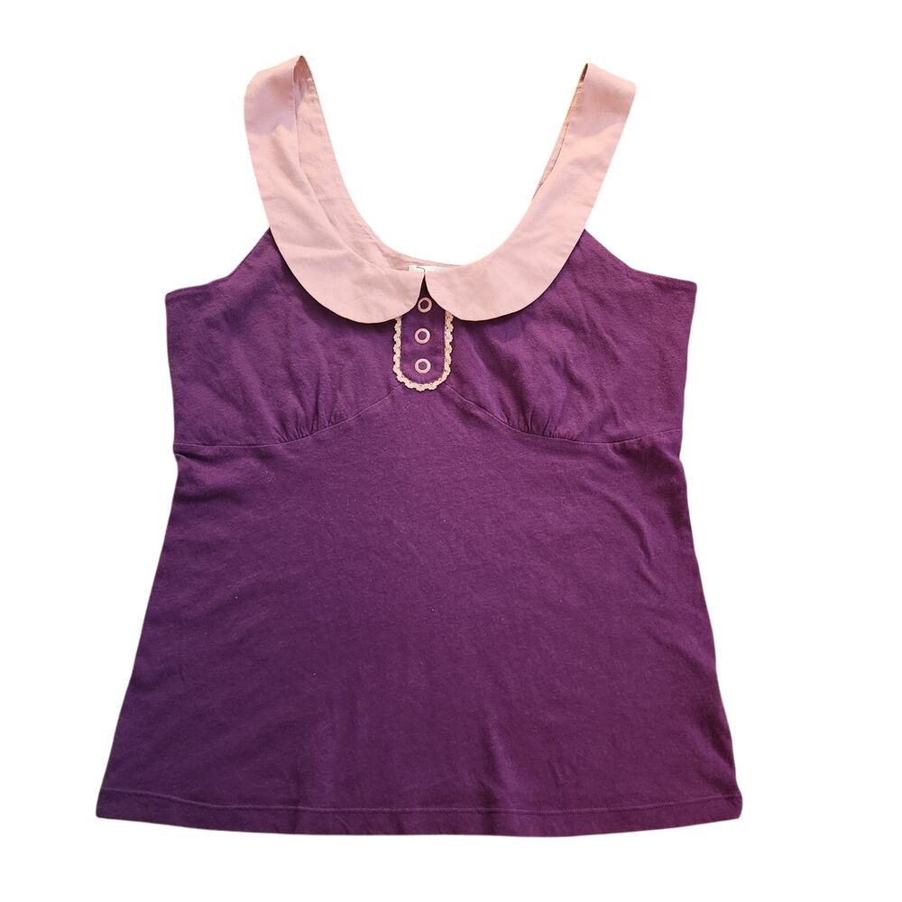 Anthropologie Lilka Retro Peter Pan Collar Tank Top Purple Pink NWT Large